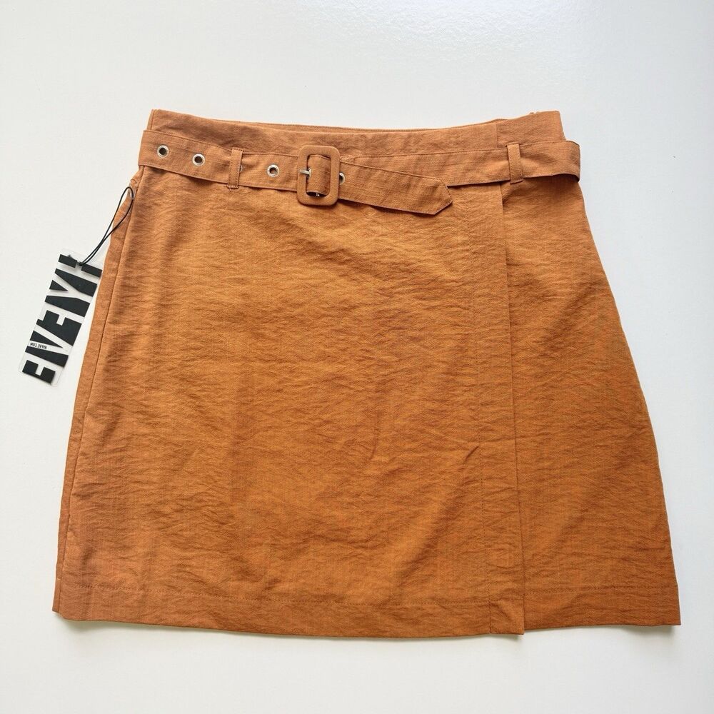 HYFVE Wrap Belted Skirt Linen Blend Burnt Orange Size L Minimalist Chic NWT